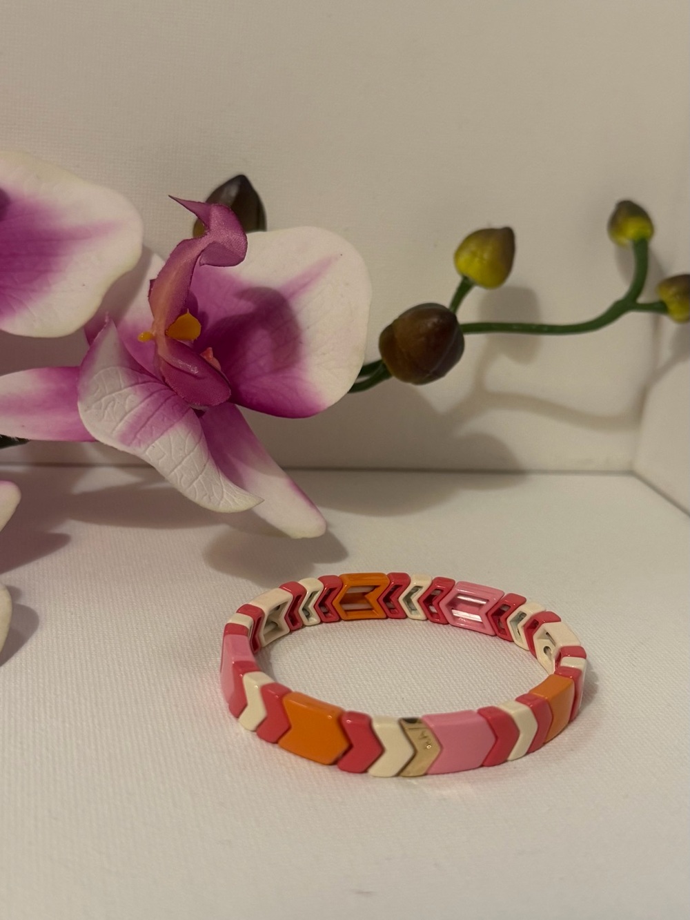 Roxanne Assoulin Authentic Pink, Orange & Cream Chevron Tile Bracelet New